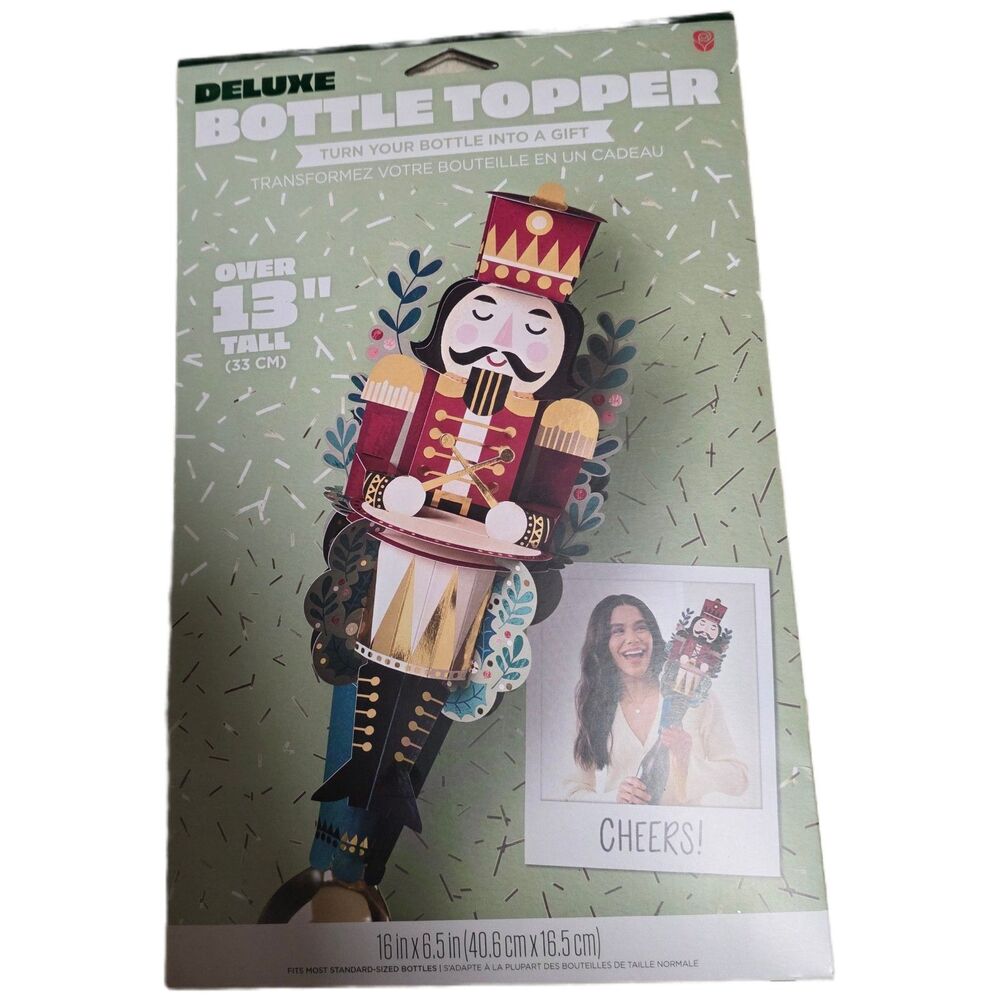 American Greetings Christmas Decorative 11" Pop-up Bottle Topper, Nutcracker 1ct